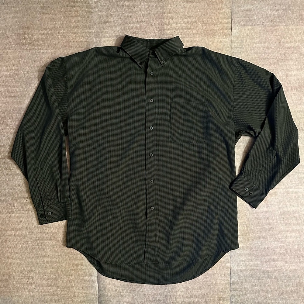 Consensus Mens Button Front Shirt, Long Sleeve, Black/White, Size L